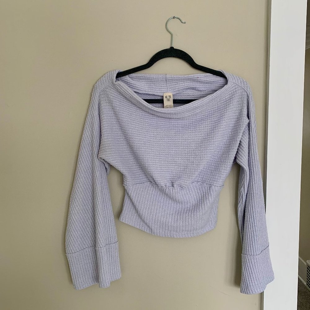 Free People Crop Blue Cowl Sweater